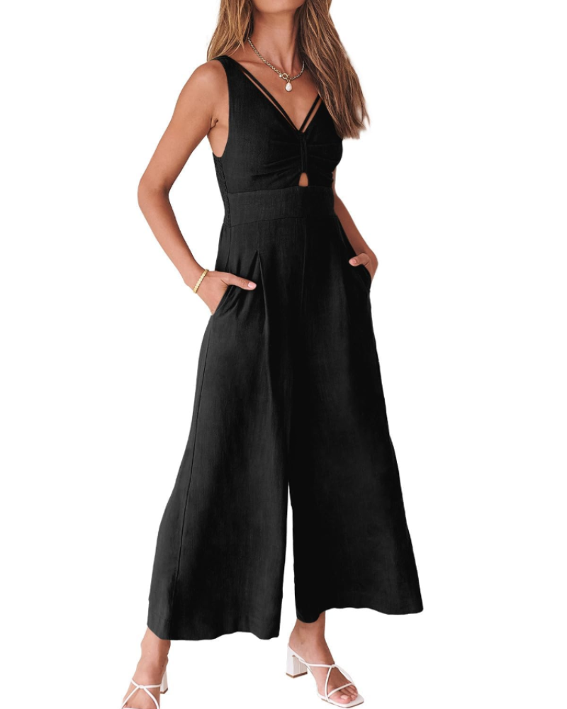 Penelope Combinaison Femme Été – Lin Col V Dos Nu & Pantalon Large