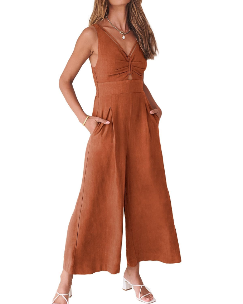 Penelope Combinaison Femme Été – Lin Col V Dos Nu & Pantalon Large