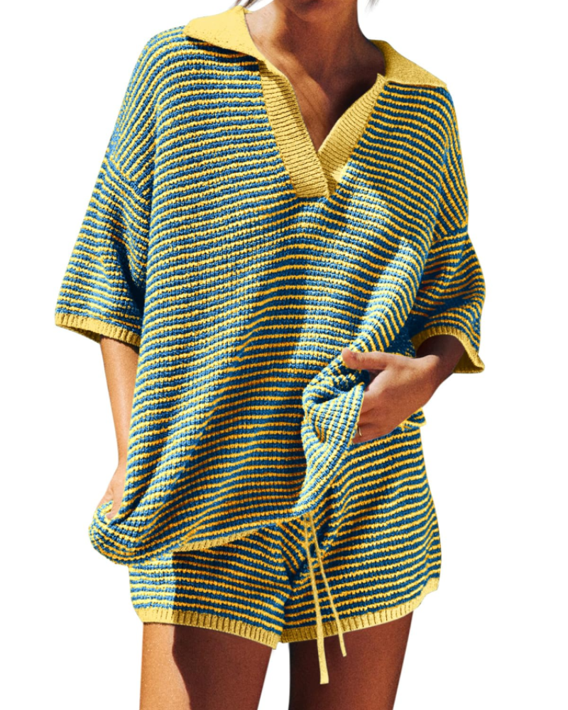 Chloe Ensemble Femme Lounge – Pull Col V Oversize & Short Taille Haute