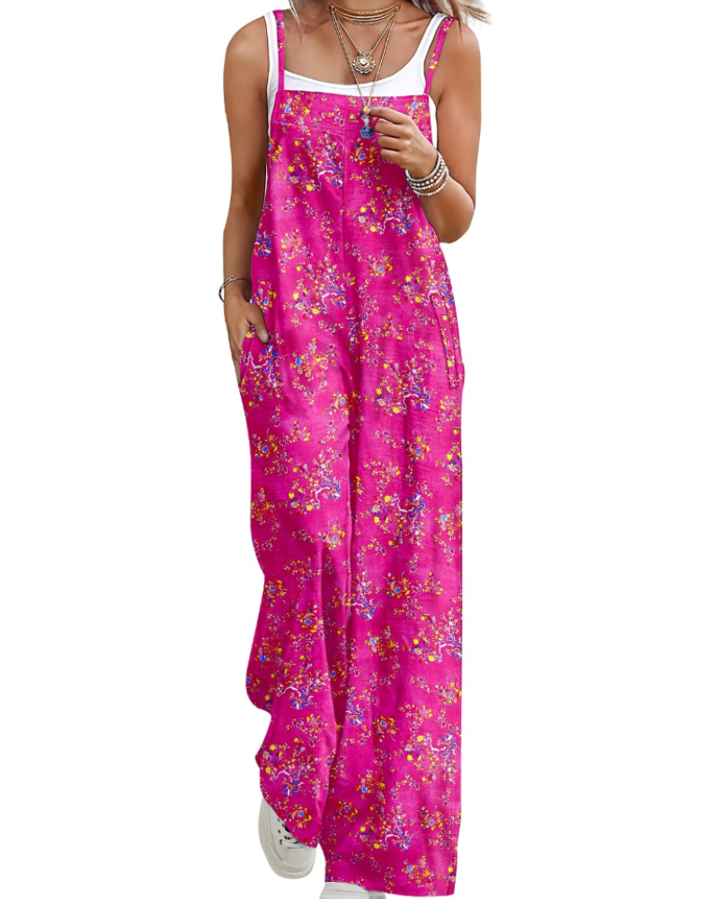 Aily Women's Summer Jumpsuit – Bohemian Floral Cotton Overalls with Pockets