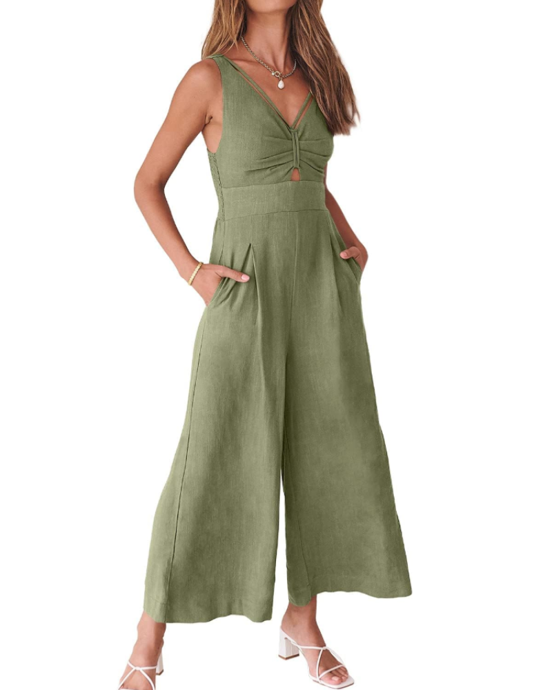 Penelope Combinaison Femme Été – Lin Col V Dos Nu & Pantalon Large