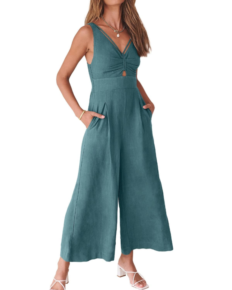 Penelope Combinaison Femme Été – Lin Col V Dos Nu & Pantalon Large