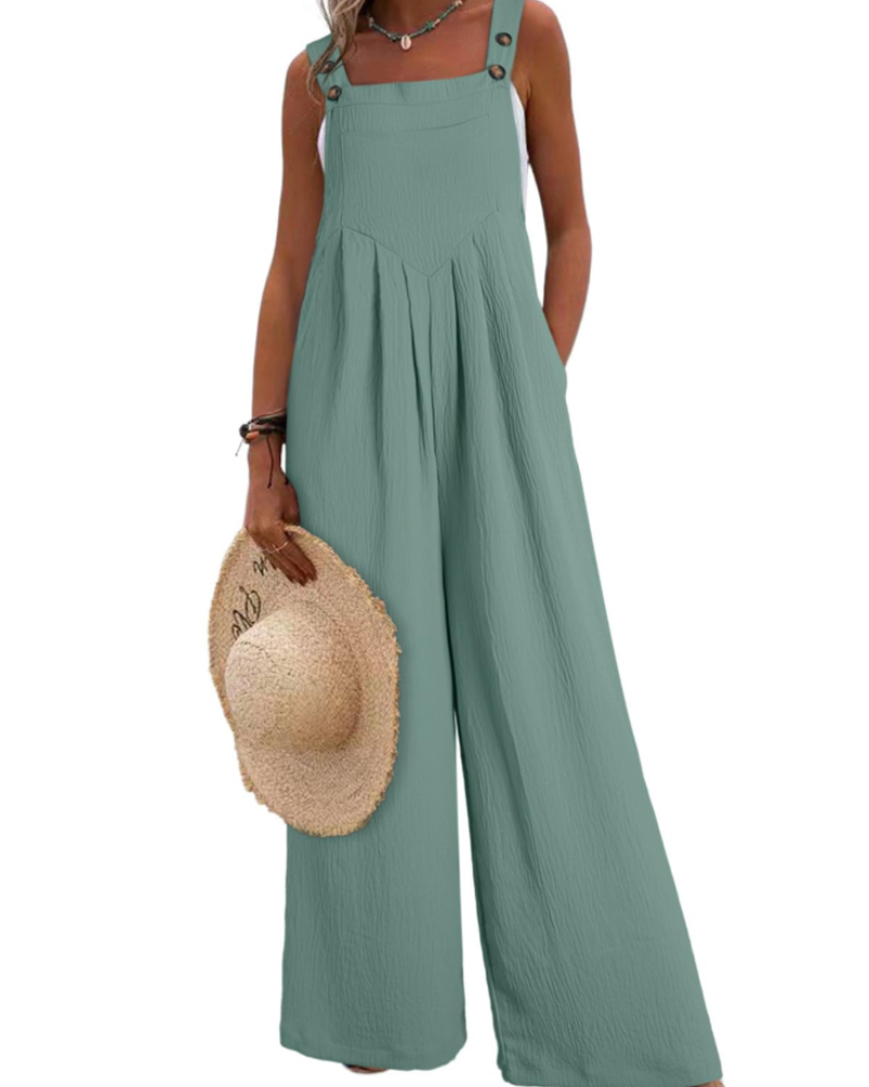 Layla Combinaison Femme Été – Salopette Ample Col Carré avec Poches