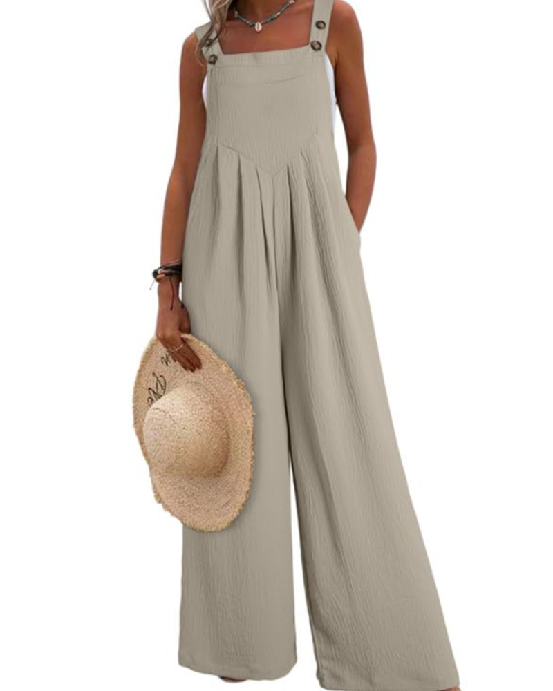 Layla Combinaison Femme Été – Salopette Ample Col Carré avec Poches