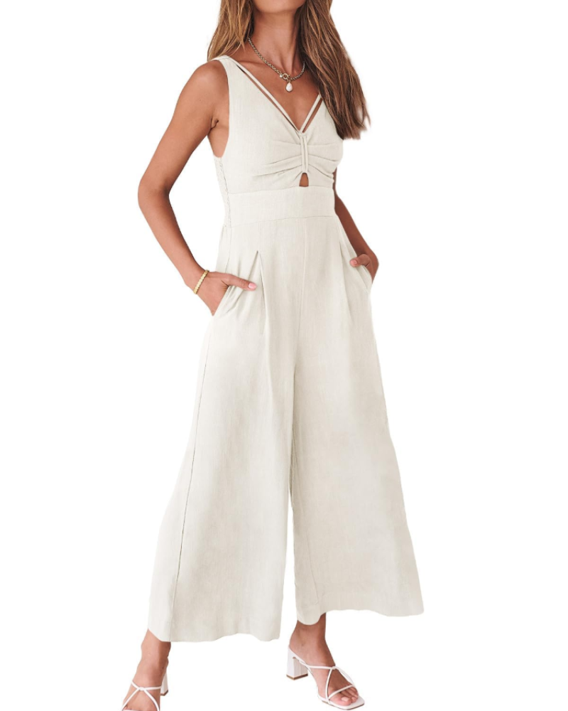 Penelope Combinaison Femme Été – Lin Col V Dos Nu & Pantalon Large