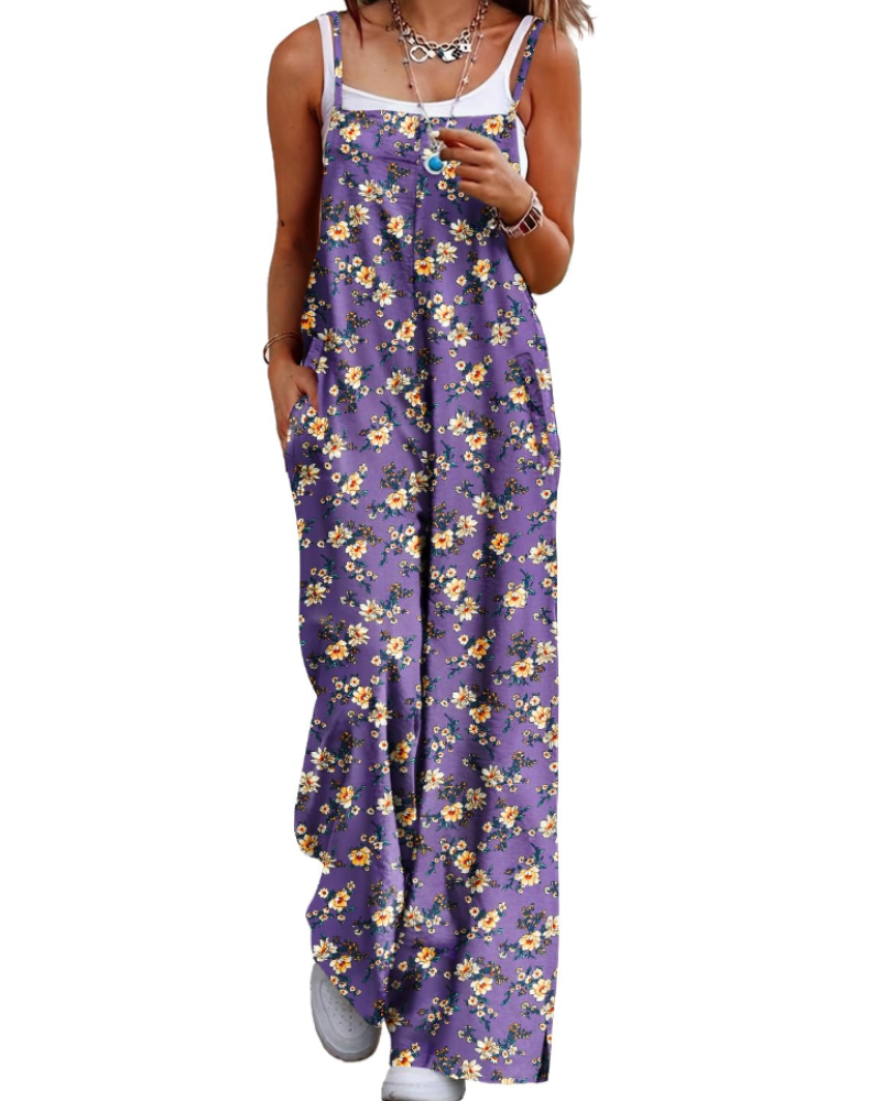 Aily Women's Summer Jumpsuit – Bohemian Floral Cotton Overalls with Pockets