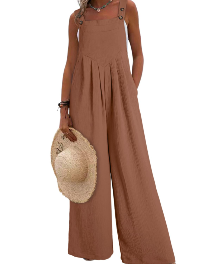 Layla Combinaison Femme Été – Salopette Ample Col Carré avec Poches