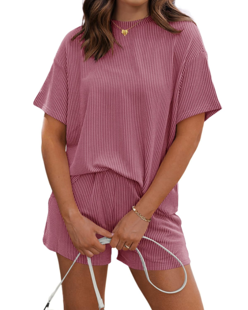 Emily Dámský Lounge Set – Žebrované Tričko a Šortky s Kapsami