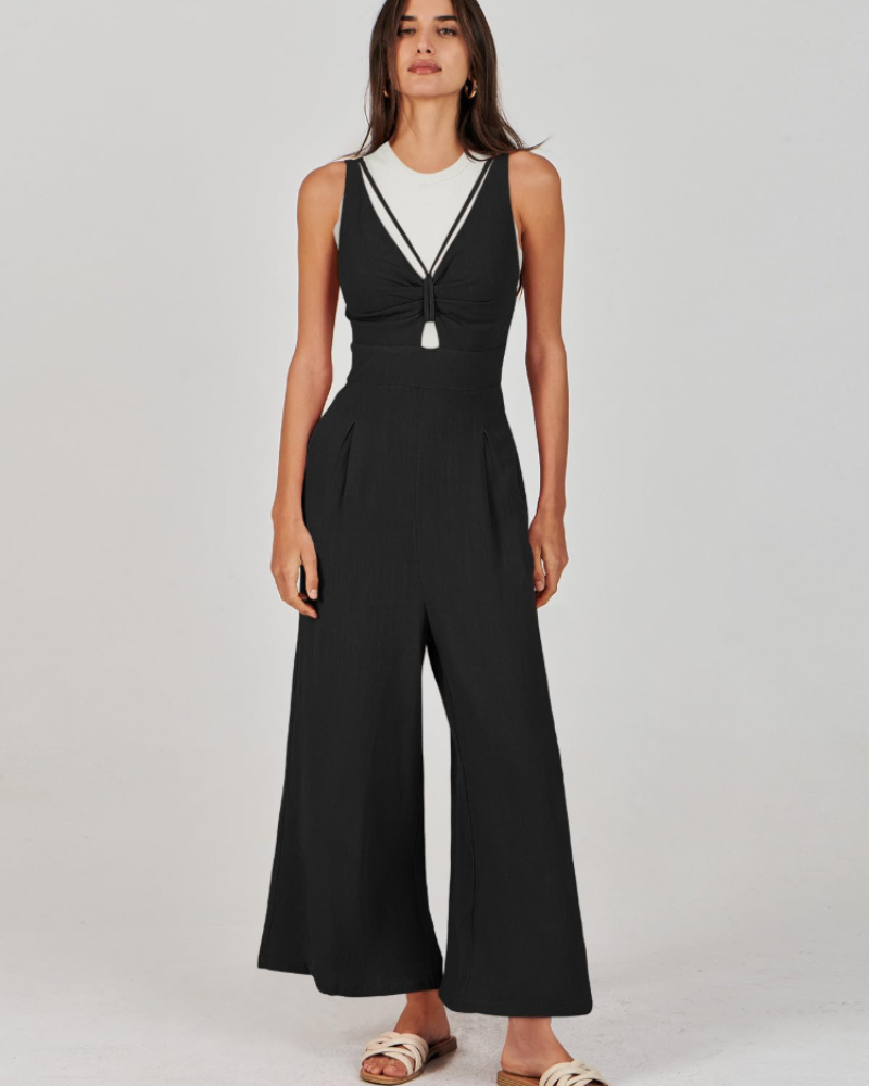 Penelope Combinaison Femme Été – Lin Col V Dos Nu & Pantalon Large