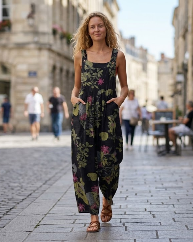 Chloé Mono para Mujer Bohemio – Peto Holgado de Algodón y Lino con Estampado Floral