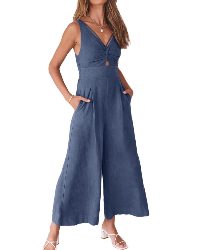 Penelope Combinaison Femme Été – Lin Col V Dos Nu & Pantalon Large