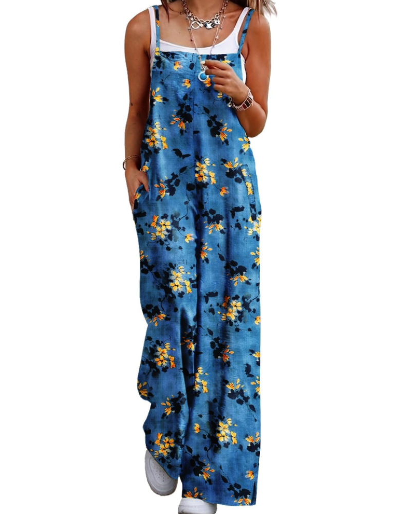 Aily Women's Summer Jumpsuit – Bohemian Floral Cotton Overalls with Pockets