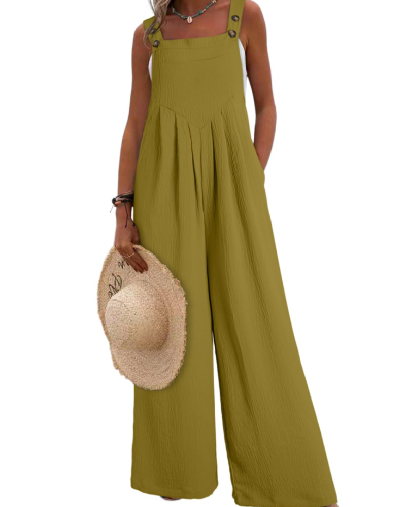 Layla Combinaison Femme Été – Salopette Ample Col Carré avec Poches