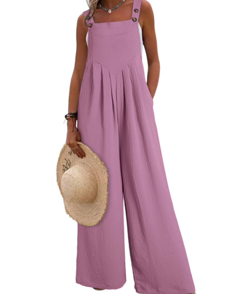 Layla Combinaison Femme Été – Salopette Ample Col Carré avec Poches