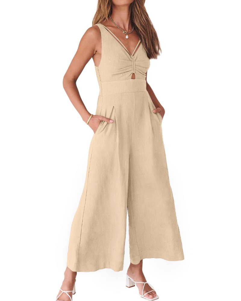 Penelope Combinaison Femme Été – Lin Col V Dos Nu & Pantalon Large
