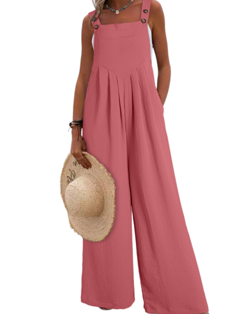 Layla Combinaison Femme Été – Salopette Ample Col Carré avec Poches