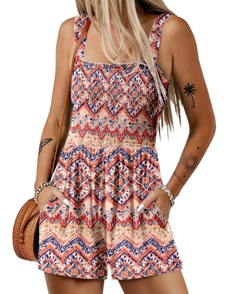Savannah Damen-Sommer-Overall – Geraffter, quadratischer Ausschnitt mit Taschen