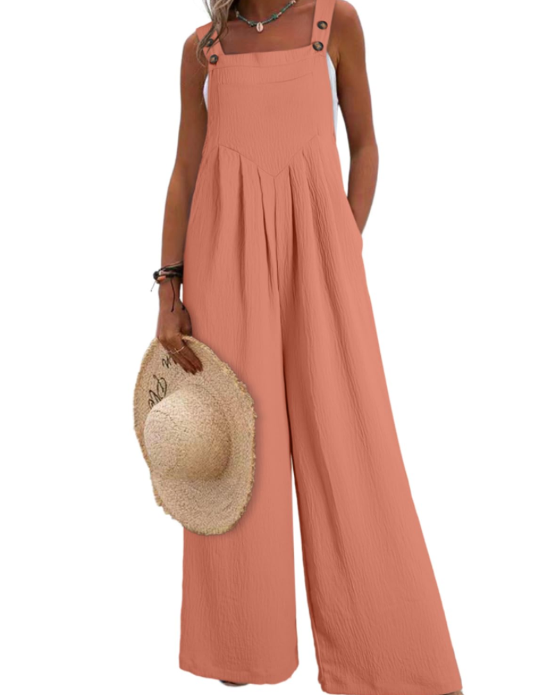 Layla Combinaison Femme Été – Salopette Ample Col Carré avec Poches
