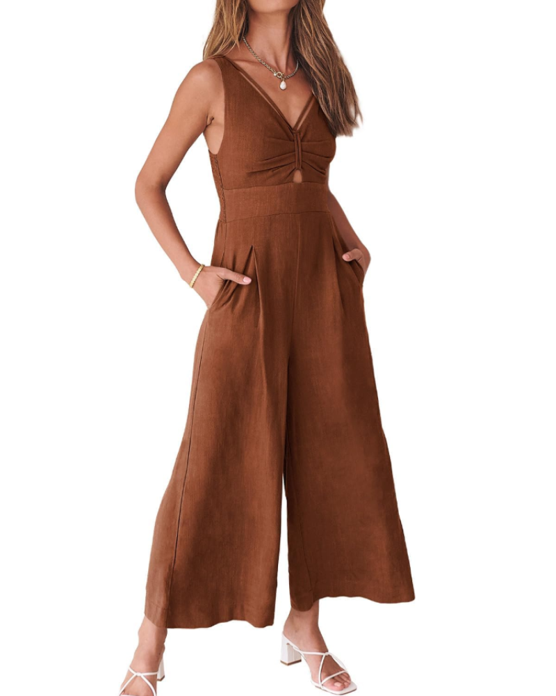 Penelope Combinaison Femme Été – Lin Col V Dos Nu & Pantalon Large