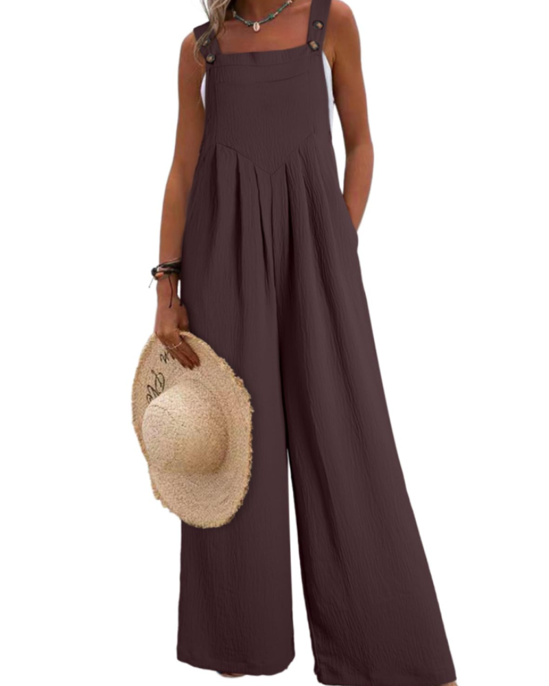 Layla Combinaison Femme Été – Salopette Ample Col Carré avec Poches