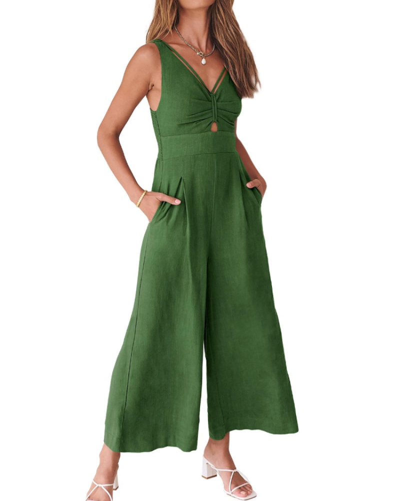 Penelope Combinaison Femme Été – Lin Col V Dos Nu & Pantalon Large