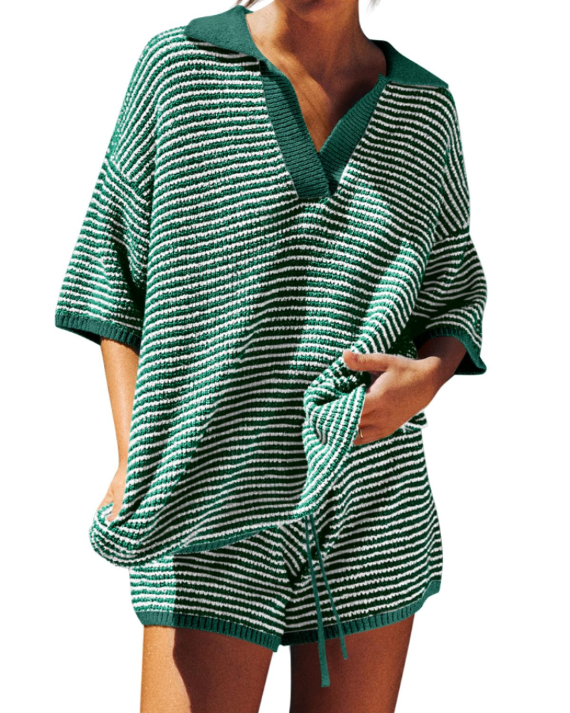 Chloe Ensemble Femme Lounge – Pull Col V Oversize & Short Taille Haute