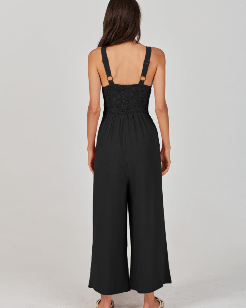 Penelope Combinaison Femme Été – Lin Col V Dos Nu & Pantalon Large