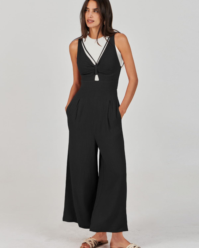 Penelope Combinaison Femme Été – Lin Col V Dos Nu & Pantalon Large