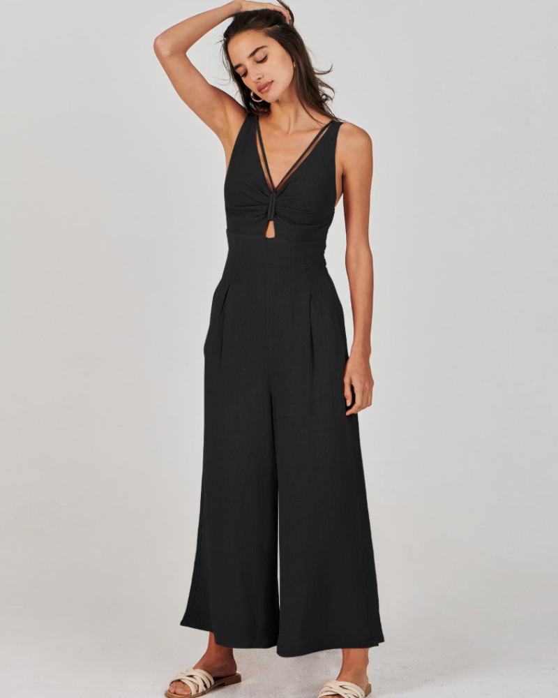 Penelope Combinaison Femme Été – Lin Col V Dos Nu & Pantalon Large