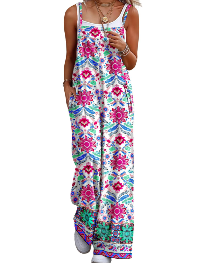 Aily Women's Summer Jumpsuit – Bohemian Floral Cotton Overalls with Pockets