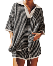 Chloe Ensemble Femme Lounge – Pull Col V Oversize & Short Taille Haute