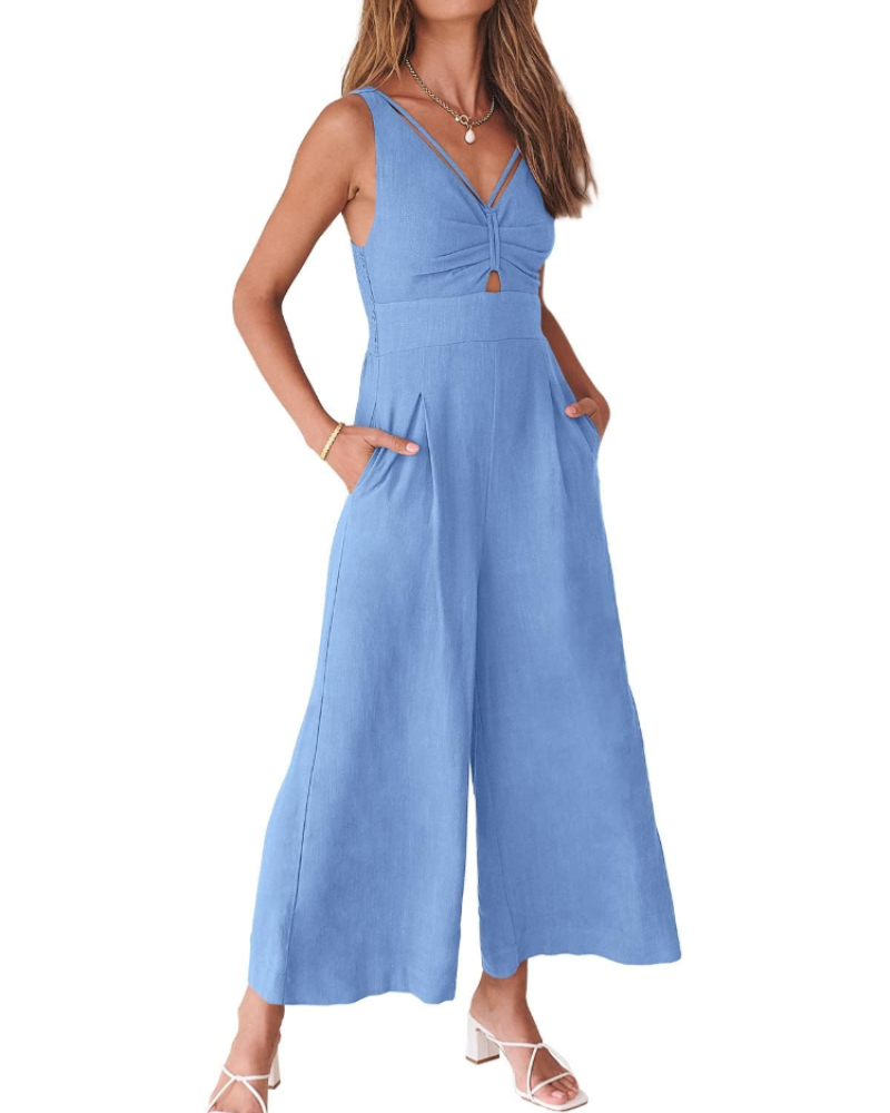 Penelope Combinaison Femme Été – Lin Col V Dos Nu & Pantalon Large