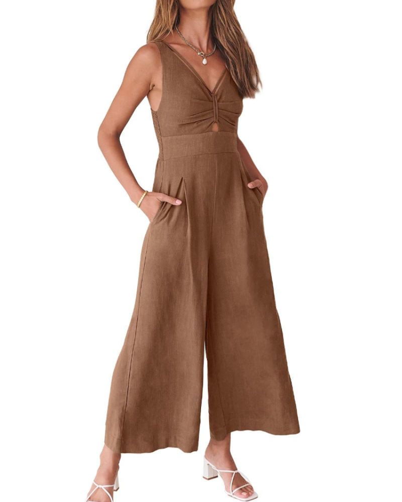 Penelope Combinaison Femme Été – Lin Col V Dos Nu & Pantalon Large
