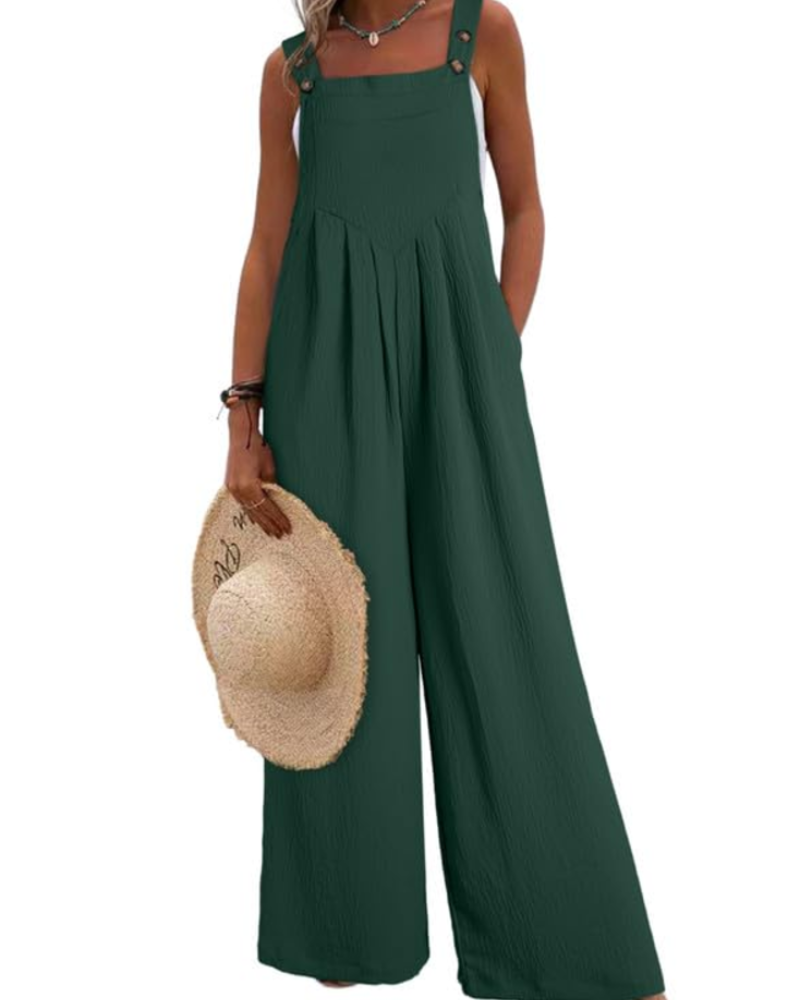 Layla Combinaison Femme Été – Salopette Ample Col Carré avec Poches