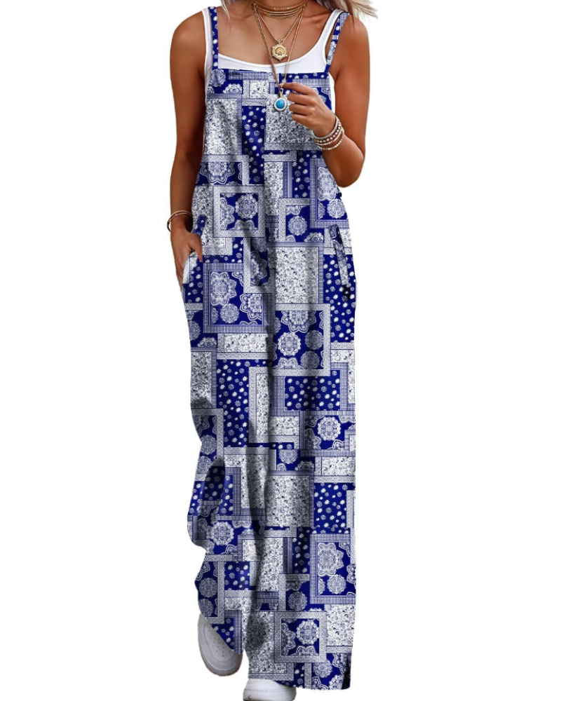 Aily Women's Summer Jumpsuit – Bohemian Floral Cotton Overalls with Pockets