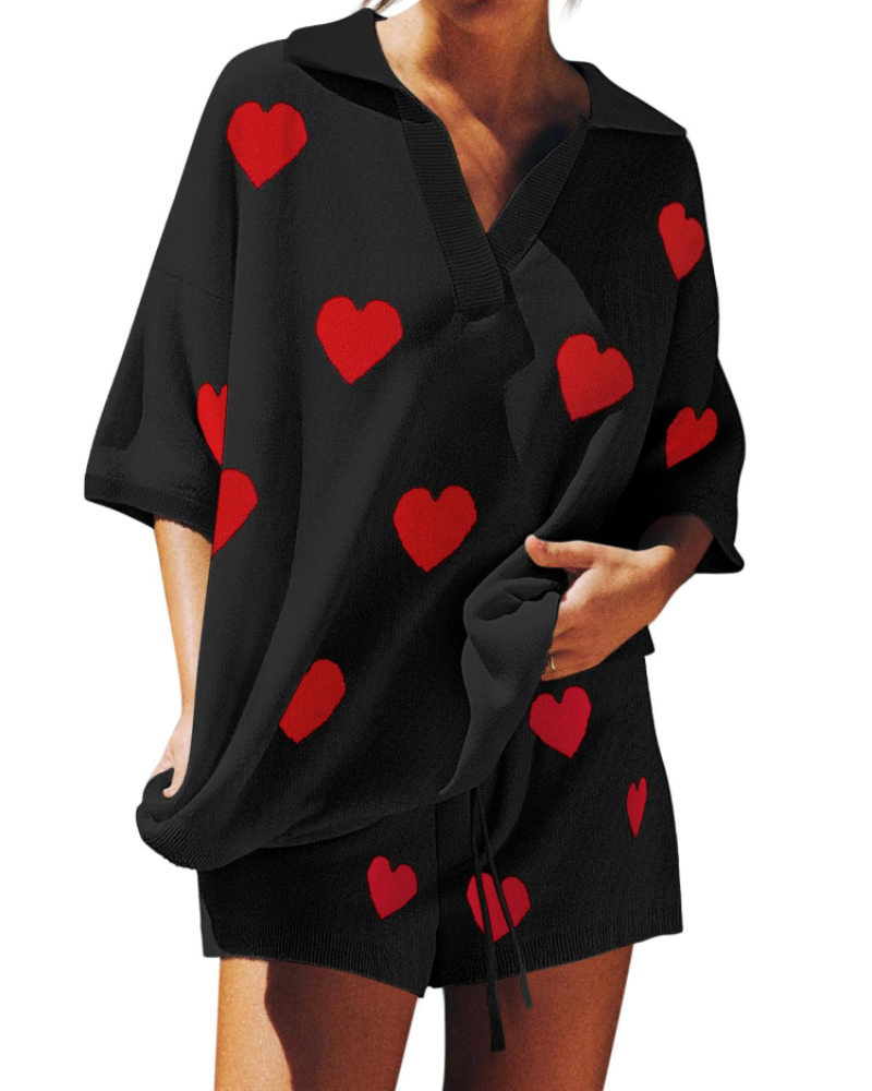 Chloe Ensemble Femme Lounge – Pull Col V Oversize & Short Taille Haute
