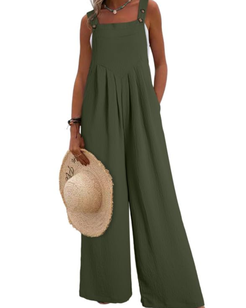 Layla Combinaison Femme Été – Salopette Ample Col Carré avec Poches