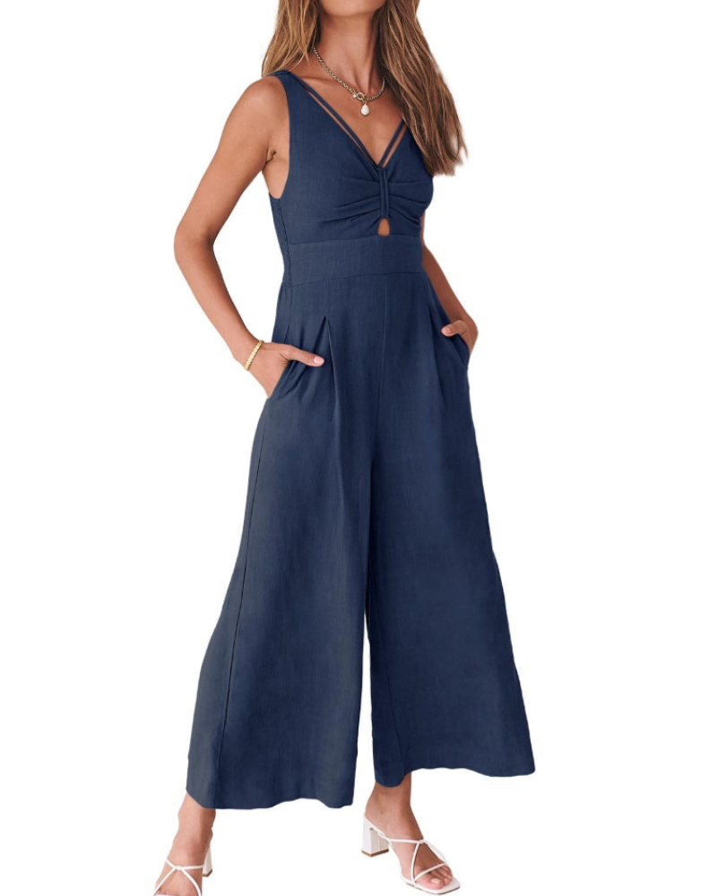 Penelope Combinaison Femme Été – Lin Col V Dos Nu & Pantalon Large