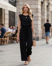 Eleanor Combinaison Femme Été – Dentelle Manches Courtes & Pantalon Large