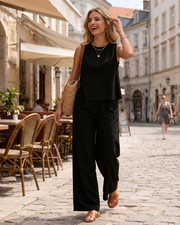 Completo Donna Giana 2 Pezzi – Top Cinturato con Maniche a Sbuffo e Pantaloni Larghi