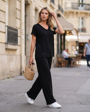 Completo Relax Donna 2 Pezzi – Maglia Collo a V & Pantaloni Larghi