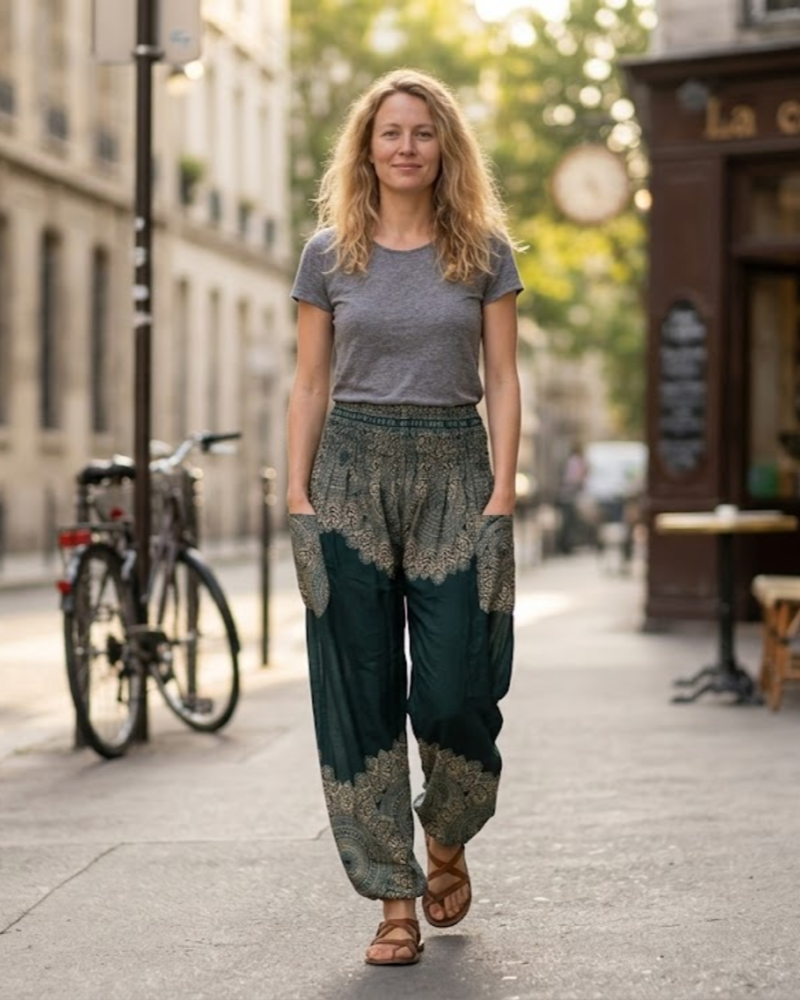 Maya Harembroek Dames Boho – Vloeiende Hippie Hoge Taille Broek met Zakjes