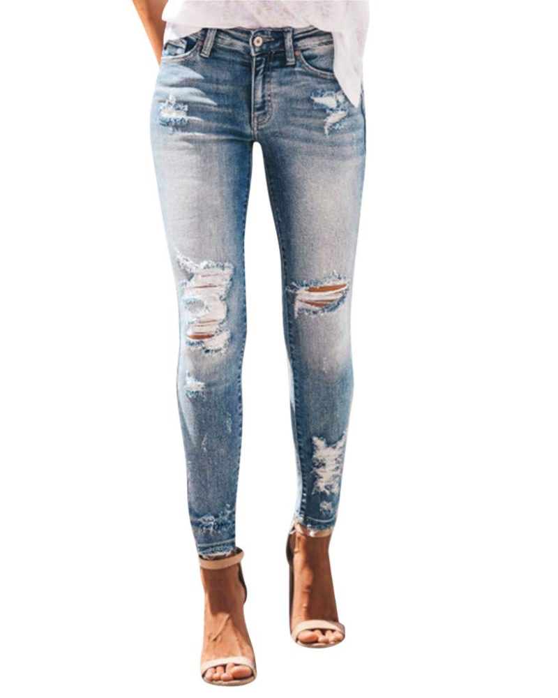 Valéora Jean Skinny pre ženy – tvarujúce strečové džínsy s vysokým pásom a opraným efektom