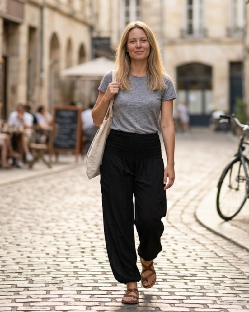 Maye Harembroek Dames Boho – Vloeiende Yoga Broek met Smock Taille & Zak