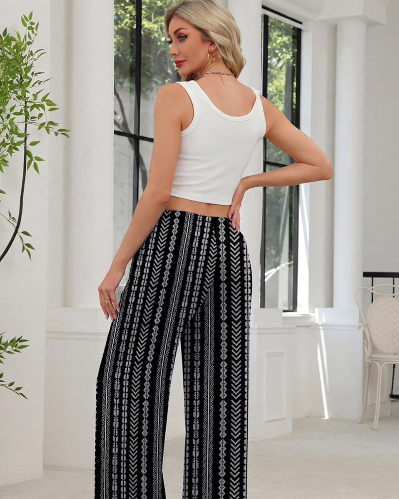 Rona Dámske nohavice – Palazzo široké prúdiace s elastickým pásom a vreckami