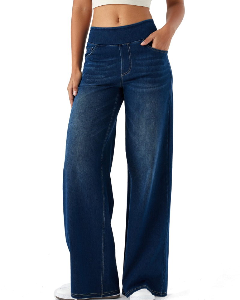 Ysélane Jean Wide Leg til kvinder – Stretchbukser med høj talje i denimlook