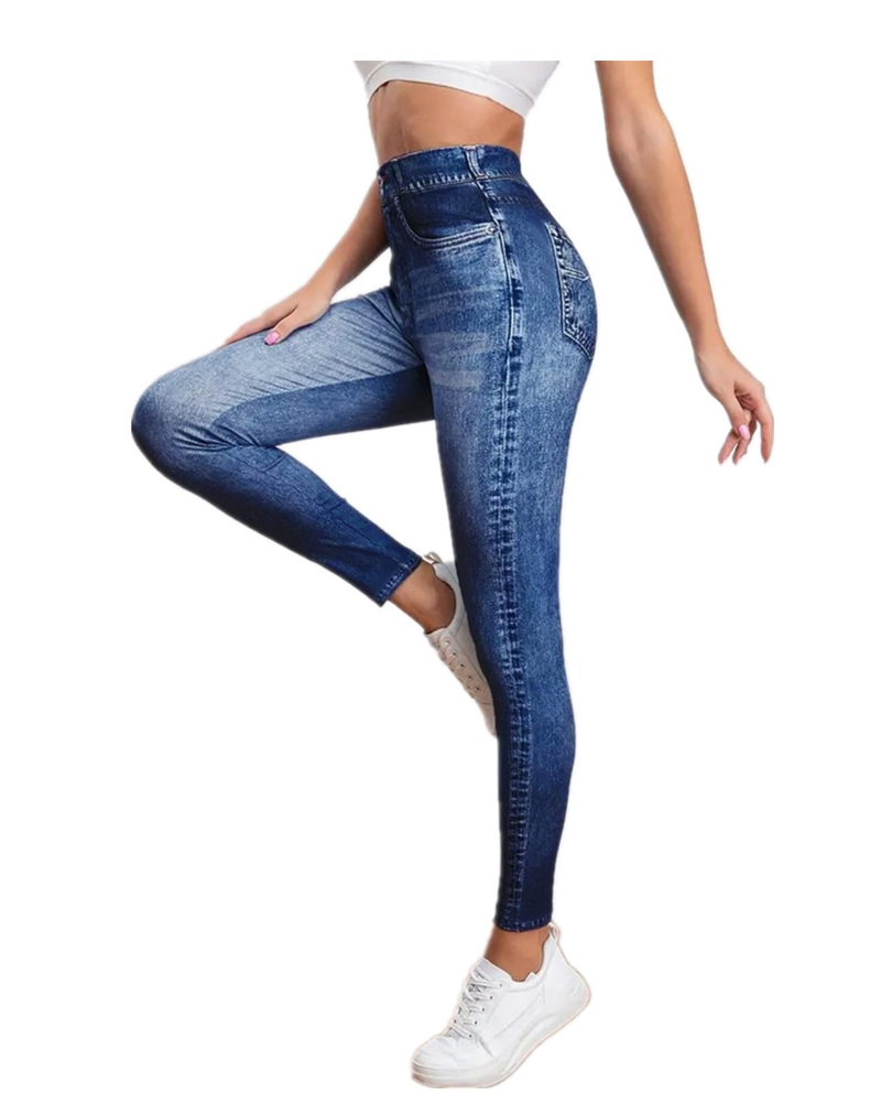 Nérélya Jegging para mujer – Legging de cintura alta elástico con efecto vaquero y realce push-up