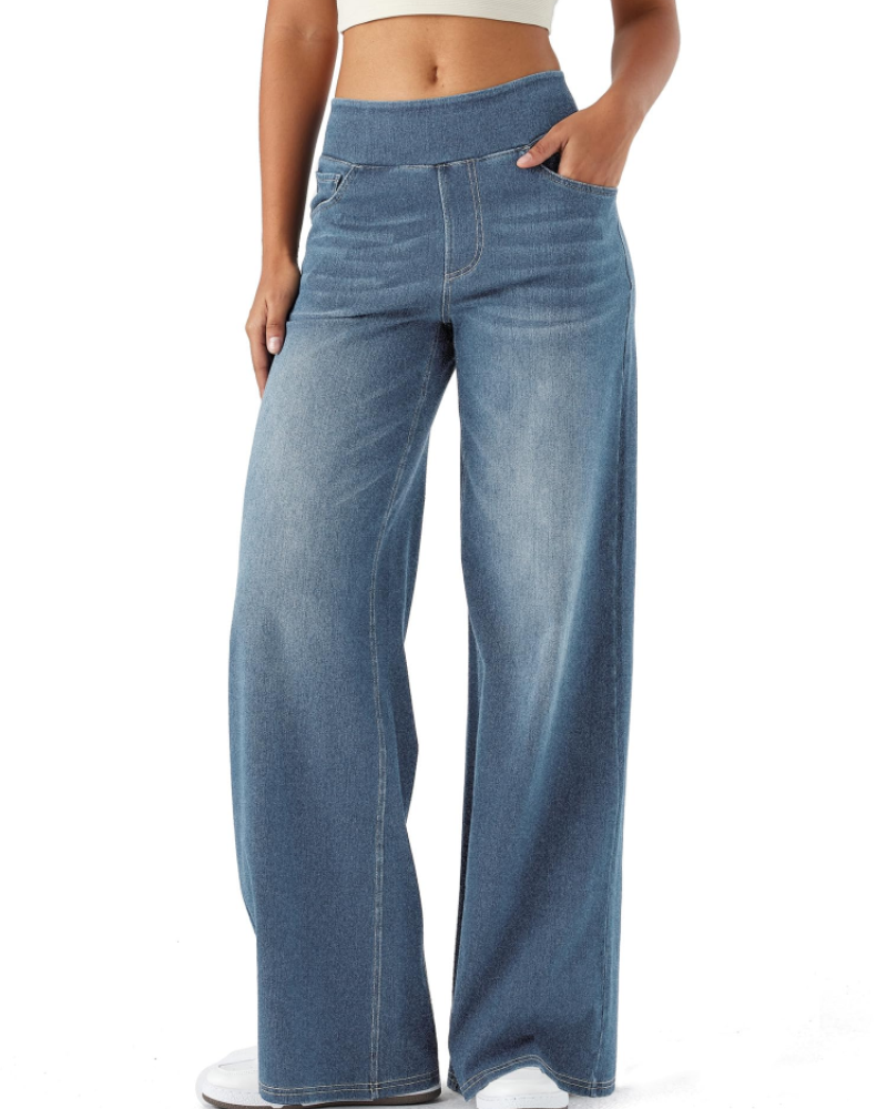 Ysélane Jean Wide Leg til kvinder – Stretchbukser med høj talje i denimlook