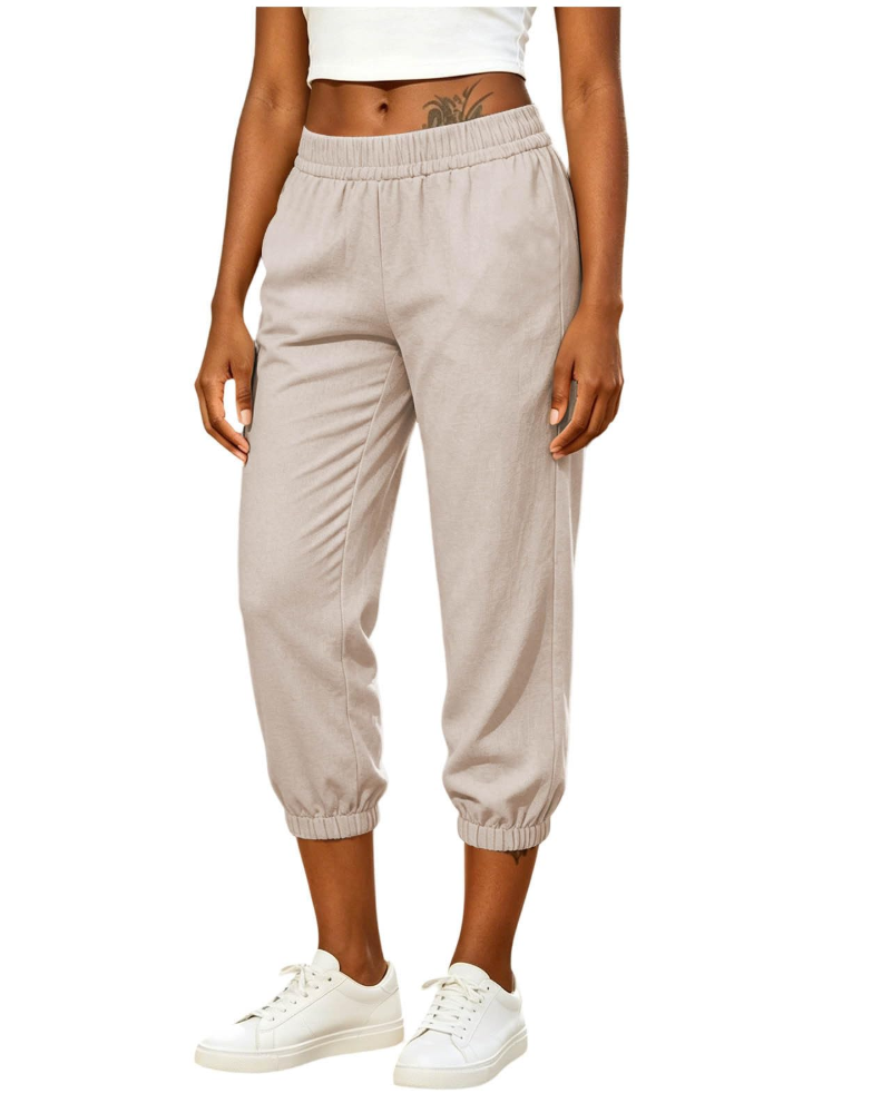 Clara Pantalón Capri Mujer Ligero – Cintura Alta con Cordón y Bolsillos