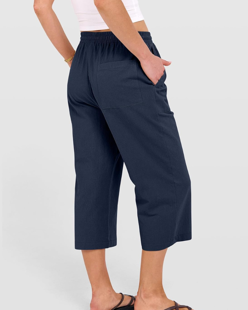 Kris Women's Pants – High Waist Capri Palazzo with Drawstring & Pockets Summer